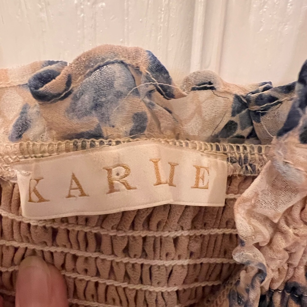 Karlie Rhea Blue & Cream Snake Print Smocked Ruffle Mini Dress, Size M - Picture 9 of 9